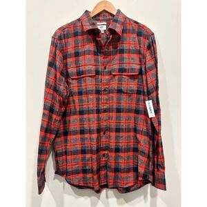 Old Navy Mens Red Navy Blue Plaid Flannel Shirt Regular Fit Large NWT